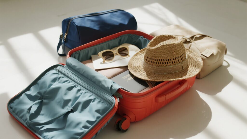 Picture of suitcase with travel items as they relate to the subject of the article.